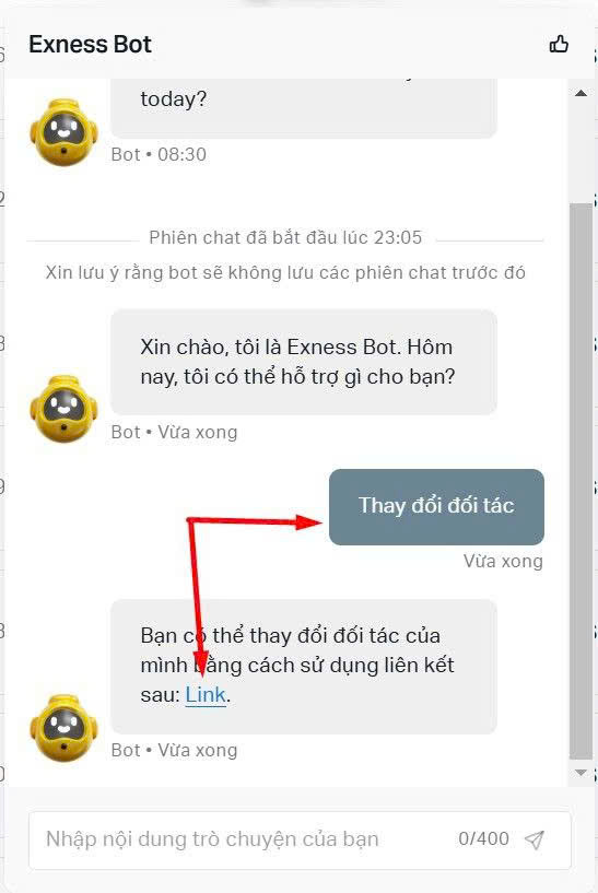 Các bước đổi IB Exness