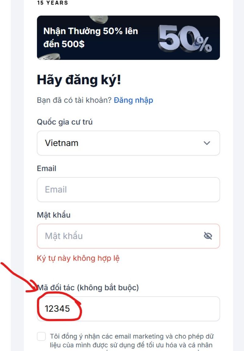 Nhập mã giới thiệu để nhận Backcom sàn XM